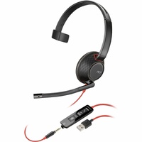 Poly Blackwire 5210 Wired On-ear Mono Headset - Monaural - Supra-aural - 20 Hz to 20 kHz - Noise Cancelling Microphone - USB Type C, USB, Mini-phone