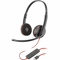 Poly Blackwire 3220 Wired On-ear Stereo Headset - Black - Binaural - Ear-cup - 32 Ohm - 158.5 cm Cable - Omni-directional Microphone - Noise - USB C,