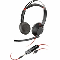 Poly Blackwire 5220 Wired On-ear Stereo Headset - Black - Microsoft Teams Certification - Binaural - Supra-aural - 32 Ohm - 216.4 cm Cable - - Noise