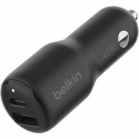 Belkin BoostCharge Auto Adapter - Universal Adapter - 1 USB - 1 USB Type-C - For iPhone, iPad Pro, iPad mini - 12 V DC Input - Black