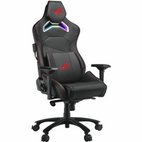 ROG Chariot X gaming chair in racing-car style with Aura RGB lighting featuring an adjustable high-density foam headrest memory-foam lumbar support