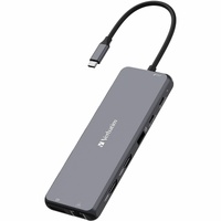 Verbatim USB Type C Docking Station for Monitor/Headphone/Speaker - Charging Capability - Memory Card Reader - SD - 3 Displays Supported - 4K, 8K - x