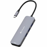 Verbatim USB Type C Docking Station for Notebook - Charging Capability - Memory Card Reader - SD - 4 x USB Ports - 3 x USB Type-