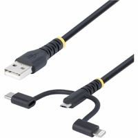 StarTech.com 3.3ft (1m) Rugged USB Multi Charging Cable, USB to Lightning/Micro-USB/Type-C, Apple MFi, Aramid Jacket, 3-in-1 Cha