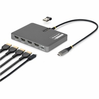 StarTech.com USB-C to Quad-Monitor Workstation Adapter, 4K 60Hz HDMI, 140W PD Passthrough for Laptop Charging, 1x USB 2.0 Port, TAA - Quad Display a