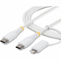 StarTech 2m (6.6ft) 2-in-1 Rugged USB-C Charging Cable with Lightning Adapter, 30W/60W, Apple MFi Certified Braided USB C Charger Cord - Charge an or