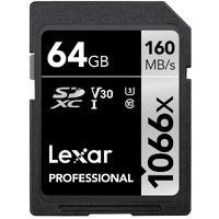 Lexar SD Card Professional 1066x 64GB SDXC UHS-I 160MB/s DSLR Mirrorless Cameras