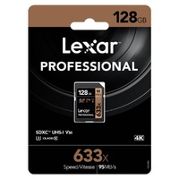 Lexar 128GB SD Card SDXC UHS-I Professional 633x Full HD Camera DSLR TF Memory Card U3 4K 95MB/s