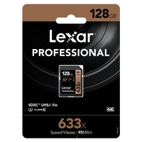 Lexar 128GB SD Card SDXC UHS-I Professional 633x Full HD Camera DSLR TF Memory Card U3 4K 95MB/s