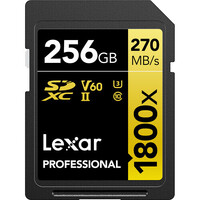 SD Card Lexar Professional 1800x 256GB SDXC UHS-II V60 U3 270MB/s DSLR Cameras
