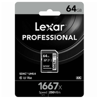 Lexar 64GB SD Card SDXC UHS-II Professional 1667x Camera DSLR TF Memory Card V60 U3 4K 250MB/s