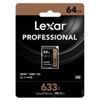 Lexar 64GB SD Card SDXC UHS-I Professional 633x Full HD Camera DSLR TF Memory Card U3 4K 95MB/s