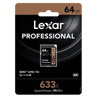 Lexar 64GB SD Card SDXC UHS-I Professional 633x Full HD Camera DSLR TF Memory Card U3 4K 95MB/s