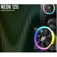 Antec Neon 12 ARGB with Full Spectrum ARGB and efficient cooling. Visual appealing & Heat dissipation, Hydraulic Bearing 120CM Case 4P PWM, 3P Pwr