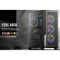 Antec P20C ARGB, ATX, E-ATX, High Airflow, USB-C, Cable management, 4x HDD/SSD , 375mm GPU, 170mm CPU, 3x ARGB PWM 12CM,Fan Control, Gaming Case