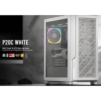 Antec P20C White, ATX, E-ATX, ATX, USB-C, Cable management , 4x HDD or SSD , 375mm GPU, 170mm CPU  3x PWM white 12 CM Fan, Tempered Glass, Gaming Case