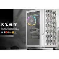 Antec P20C White, E-ATX, ATX, USB-C, Cable management , 4x HDD or SSD , 375mm GPU, 170mm CPU  3x PWM white 12 CM Fan, Tempered Glass, Gaming Case