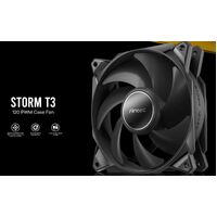 Antec Storm 120mm T3 PWM FDB Fan, High Airflow 80.47 CFM, Air Pressure 2.7, Noise Level 36.99. Woven Cable, PMW Daisy Chain design, 3 Yrs Warranty