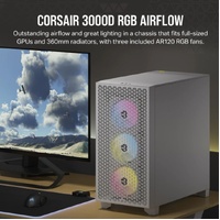 Corsair Carbide Series 3000D RGB Solid Steel Front ATX Tempered Glass White, 3x AR120 RGB Fans & Adapter pre-installed. USB 3.0 x 2, Audio I/O. Case