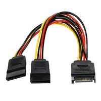 8Ware HDD SATA Power Splitter Y Cable Adapter 15cm 1x 15-pin to 2x 15-pin Male to Female 1 to 2 Extension