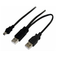 Astrotek USB 2.0 Y Splitter Cable - Type A Male to Mini B 5 pins 1m + USB Type A Male 2m Black Colour Power Adapter Hub Charging