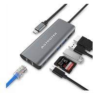 Astrotek USB-C Dock 6-in-1 Multiport Hub/Docking Station with 60W Power 1xHDMI 4K GLAN 2xUSB3.0 Card Reader for HP Lenovo Asus MacBook Chromebook