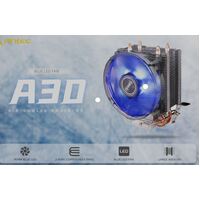 Antec A30 92mm Blue LED 36CFM, Copper Heatpipe. Intel LGA: 775, 115x, 1200, 1700. AMD: AM2(+), AM4, FM1, FM2 +   1 Years Warranty CPU Air Cooler,