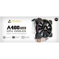 Antec A400 RGB Direct Heat-Pipies, Silent RGB 12CM PWM Fan, Broad Socket, 115X, 1200, 2011, 2066, 1700, AM3, AM3+, AM4, AM5, FM2 1Yr Wt CPU Air Cooler