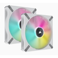 Corsair ML ELITE Series, ML140 RGB ELITE WHITE, 140mm Magnetic Levitation RGB Fan with AirGuide, Dual Pack with Lighting Node CORE (LS)