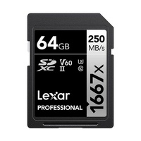 Lexar Professional 1667x 64GB SDXC™ UHS-II Card SILVER Series  speed up to 250MB/s 1 including 1080p Full-HD, 3D, and 4K video
