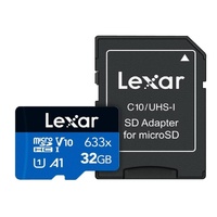 Lexar High-Performance 633x 32GB microSDHC™/ microSDXC™ UHS-I Card BLUE Series without adaptor including 1080p Full-HD, 3D, and 4K UHD video1. These C