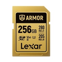 Lexar Professional ARMOR GOLD 256GB SDXC™ UHS-II Card  up to 280MB/s read, up to 205MB/s write, Stainless steel, Rated IP68, 5-meter drop proof