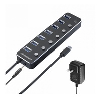 Simplecom CH375PS Aluminium 7 Port USB 3.0 Hub with Individual Switches and Power Adapter