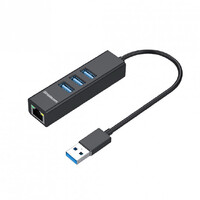 Simplecom CHN420 Black Aluminium 3 Port SuperSpeed USB HUB with Gigabit Ethernet Adapter