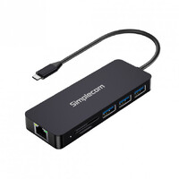 Simplecom CHN580 USB-C SuperSpeed 8-in-1 Multiport Hub Adapter Dock, 1x Gigabit Ethernet, 4K HDMI Output, 3x USB-A Ports, USB-C PD Charging