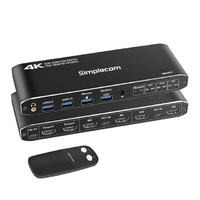 Simplecom KM430 Dual HDMI Monitor KVM Switch for 2 Computers with 4-Port USB Hub 4K@60Hz Keyboard Hotkey