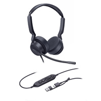 Yealink UH42 Dual Teams USB-C/A Microsoft Certified Teams USB Wired Headset, Noise-Canceling Microphone, Leather Ear Cushions Controller Teams  button