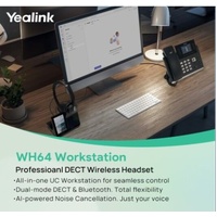 Yealink WH64 Dual Workstation, Yealink WH64 Workstation is an industry-leading DECT wireless headset with dual/single-ear options for seamless desktop