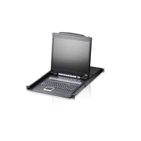 Aten Rackmount KVM Switch 8 Port VGA PS/2-USB w/ 19' LCD Display, 2x Custom KVM Cables Included, 1280x1024@75hz Display, LED Illumination