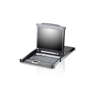 Aten Rackmount KVM Switch Single Rail 8 Port VGA PS/2-USB w/ 19' LCD Display, 2x Custom KVM Cables, 1280x1024@75hz Display, LED Illumination