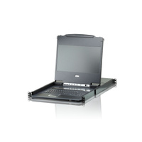 Aten Rackmount KVM Switch Single Rail 8 Port DVI USB w/ 17.3' LCD Display, 2x Custom KVM Cables, 1920x1200@60hz Display, LED Illumination