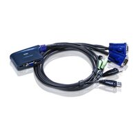 Aten Compact KVM Switch 2 Port Single Display VGA w/ audio, 0.9m Cable, Computer Selection Via Hotkey,