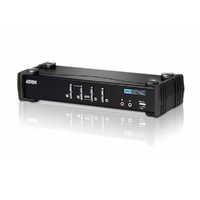 Aten Desktop KVMP Switch 4 Port Triple Display 4k DisplayPort w/ audio, Cables Included, 2x USB Port, Selection Via Front Panel