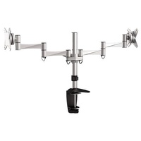 Brateck Dual Monitor Elegant Aluminium w/Arm&Desk Clamp Silver Fit most 13'- 27' Monitor VESA 75x75/100x100 (LS)