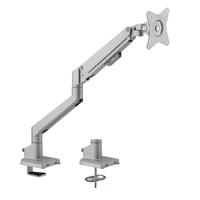 Brateck Single Monitor Thin Gas Spring Monitor Arm Fit Most 17'-32' Monitors, Up to 9kg per screen VESA 75x75/100x100 Matte Silver (LS)