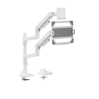 Brateck LDT81-C024P-ML-W NOTEWORTHY POLE-MOUNTED HEAVY-DUTY GAS SPRING DUAL MONITOR ARM WITH LAPTOP HOLDER Fit Most 17'-49' Monitor  White (LS)