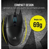 Corsair Katar PRO, Ultra Light Weight 69g, Wheel RGB, ICUE Software, Quik Strike Buttons,12k DPI, Compact symetric Shape, Gaming Mice