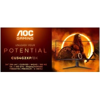 AOC 34' Curved 3440 x 1440 21:9, 1ms, 400cd/m2 HDR, Ultra Fast 180Hz Panel, Adaptive Sync, HDMI: 2.2, DisplayPort: 1.4 Gaming Monitor