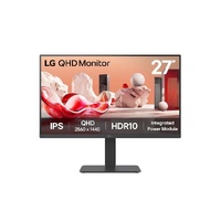 LG 27' QHD IPS Monitor, 2560x1440, HDR10, 99% sRGB, 75 Hz, integrated power, adjustable stand (tilt/height/swivel/pivot), Flicker Safe & Reader Mode