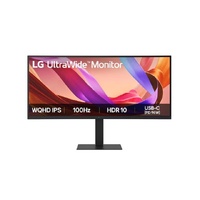 LG 34' UltraWide 21:9 WQHD Curved IPS Monitor with 3440x1440 resolution, sRGB 99%, HDR10, 100Hz, 5ms response, and tilt/height/swivel stand